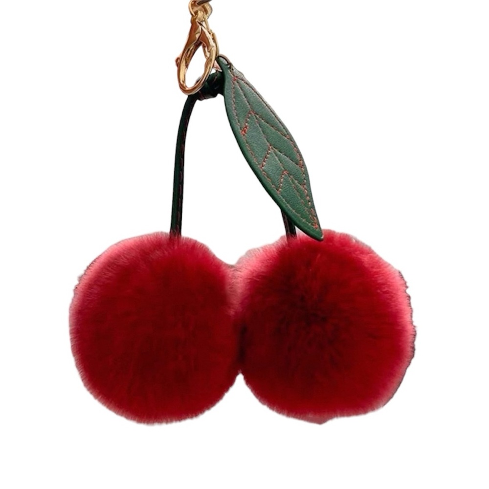 Fluffy Pom Cherry Keychain or Bag Charm - Pick a Color - Picture 3 of 3